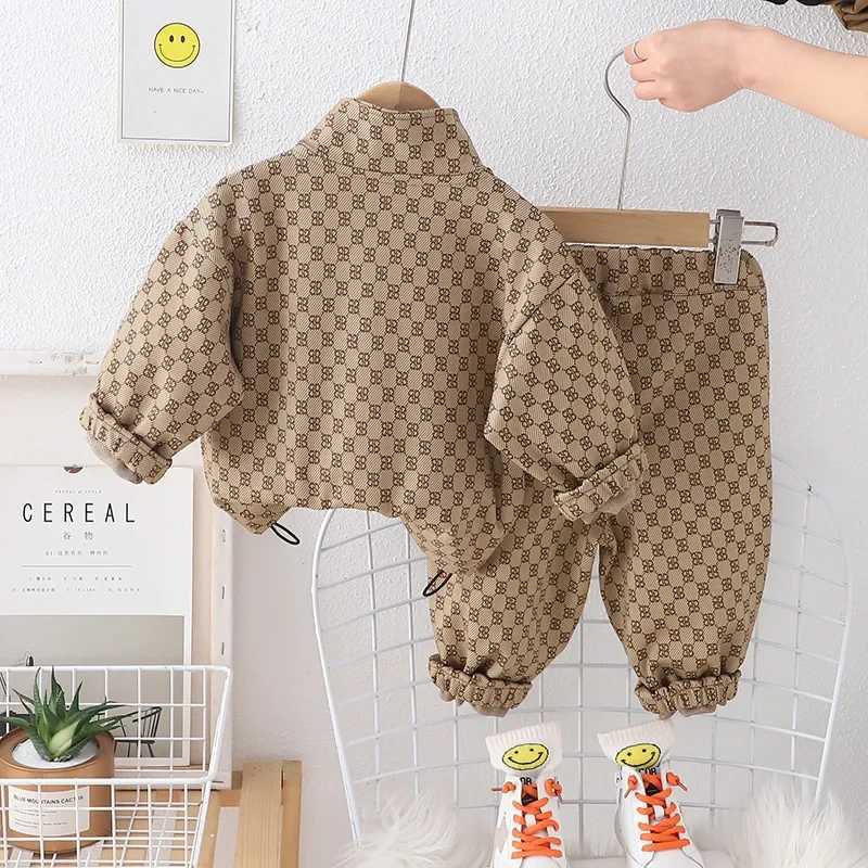 Kids Tracksuits 2Pcs, Monogram Full Print Zip Jacket & Pants Set, Boys & Girls Spring Autumn Sport OutfitsT260306