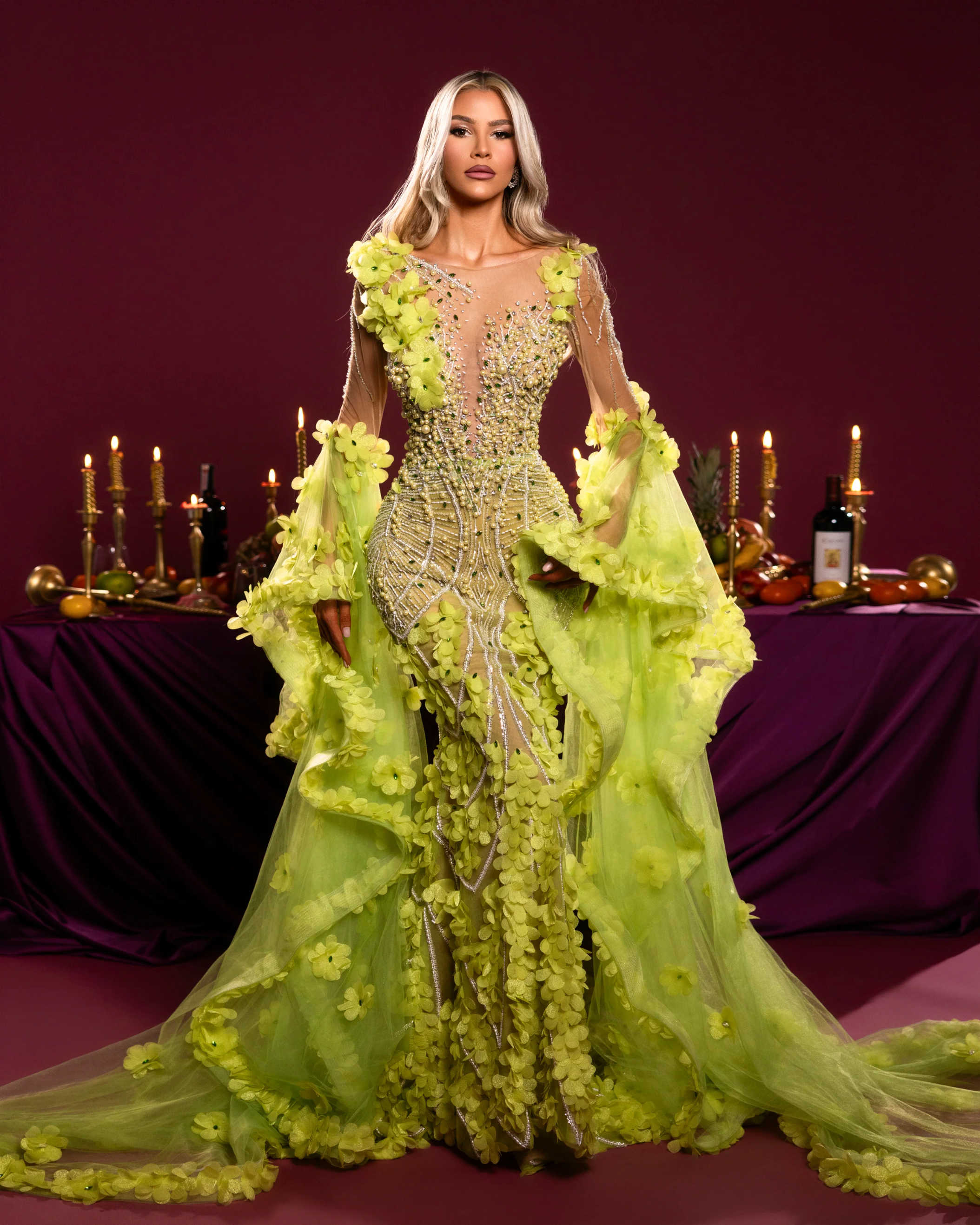 Good-Looking Evening Dresses Mermaid One Neck Appliques Pearls Prom Dresses Long Sleeve Celebrity Party Gown Customized Vestido De Novia