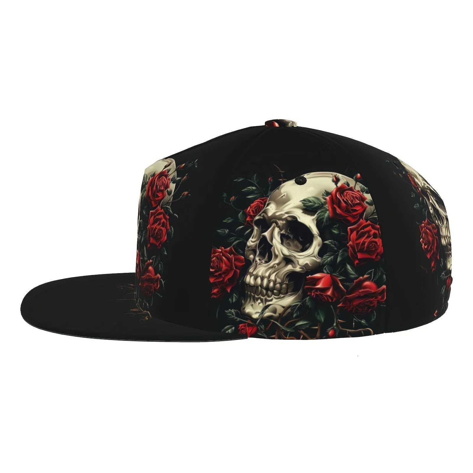 Sunshade Breathable Adjustable Baseball Cap with Gothic Rose Skulls Pattern Cap for Outdoor Sport S260306