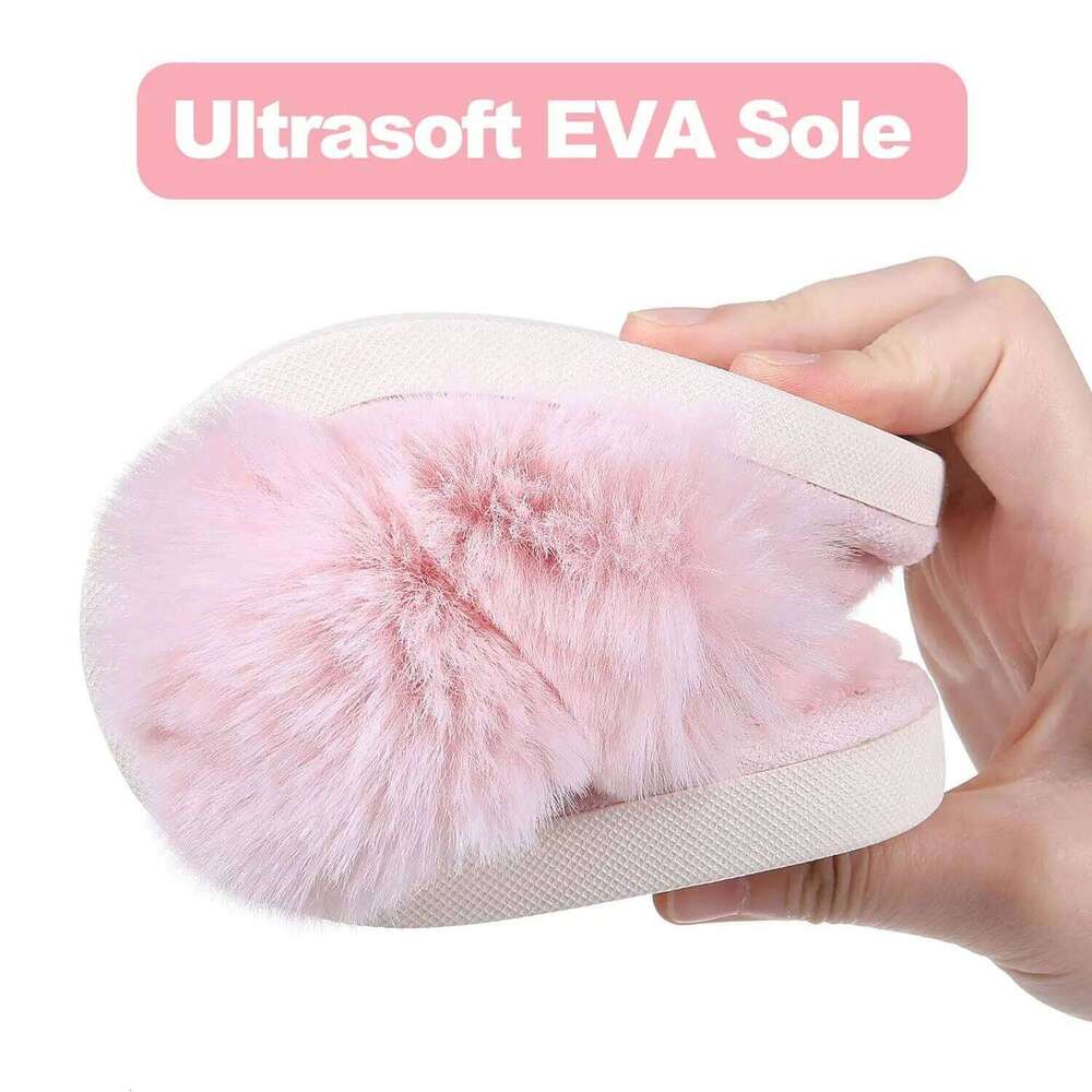 Litfun Warm Fluffy Home For Women Fashion Winter Indoor Open Toe Cross Brand Shoes Casual Furry Bedroom Slippers