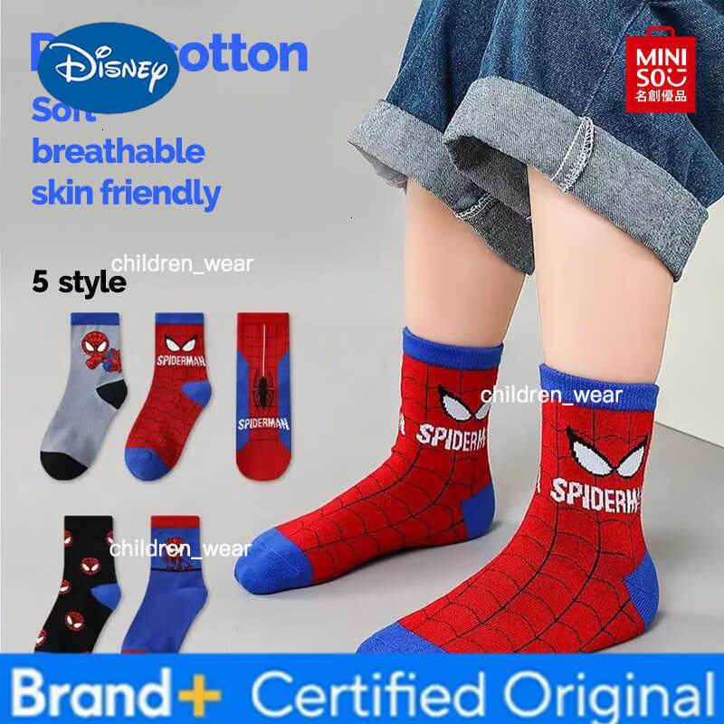 Disney 1/5 Pairs Children Socks Spiderman Anime Kids Boys Short Sock Iron Man Captain America Cartoon Baby Summer Spring Mesh Socks H260306
