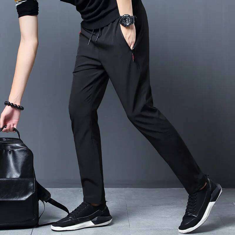 Summer men's casual slim fit Korean version ice silk sports pants straight tube quick drying p