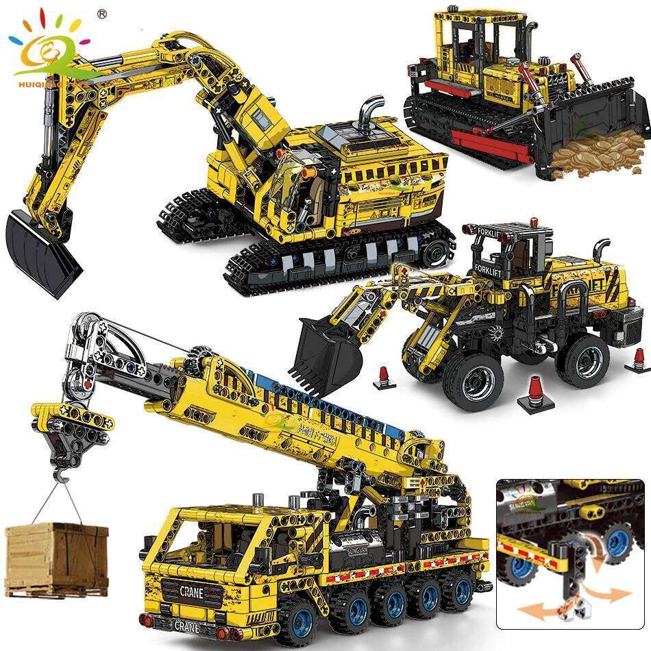 HUIQIBAO Moc Engineering Truck model Building Block Excavator Crane Car City Construction Tech Brick Set For Children Kids Gift Z260305
