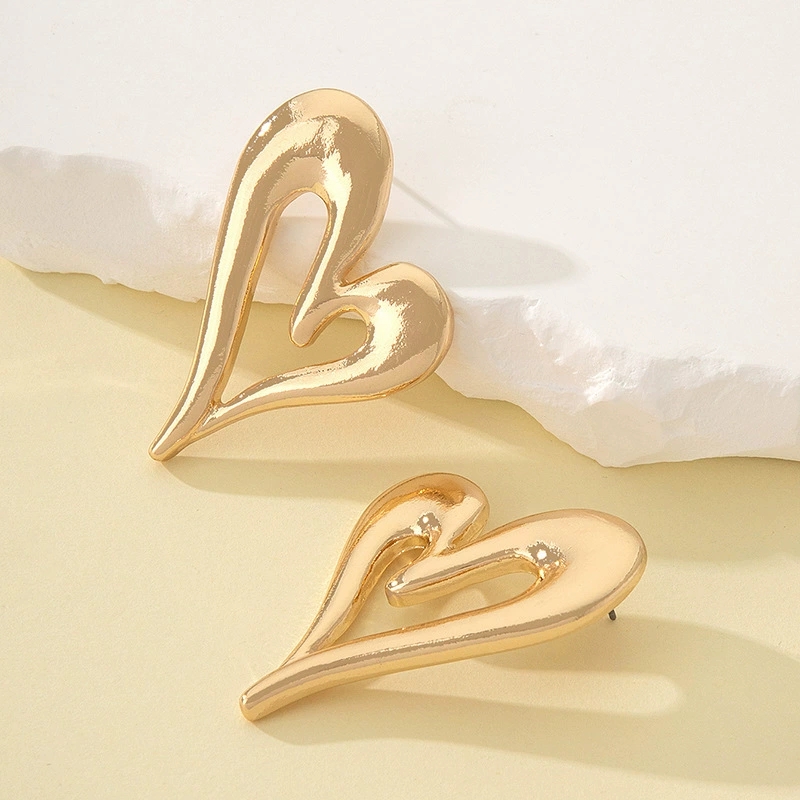 Chic Metallic Couple's Earring Set Featuring 'Love' Engraving