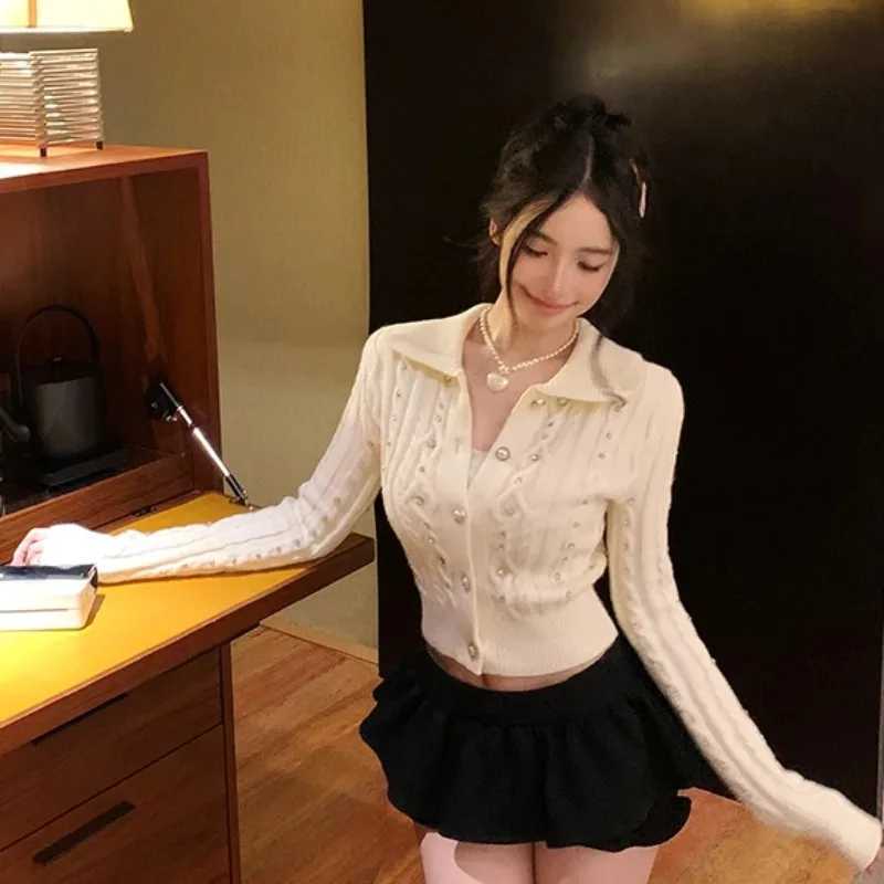 Patchwork Cardigan Y2k Spicy Outerwears Long SLeeve Knit Sweater Lapel NeCK Women CloTHing New Twist Cardigans M260306