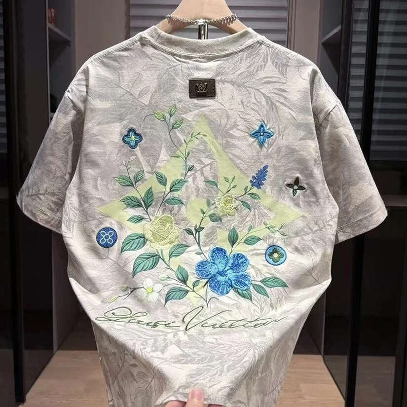Summer New Trendy Brand Embroidery Painted Print Cool Fashion Men's Casual High Quality Short Sleeve