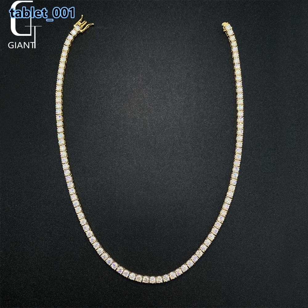 New Arrival 3mm 4mm Moissanite Tennis Necklace Hip Hop Fine Jewelry 925 Silver Diamond Tennis Link Chain Necklace