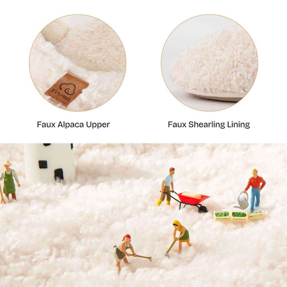Litfun Winter Fluffy Soft Sole Warm Anti-slip Flats Bedroom Slides Furry Comfy Indoor Women's Slippers