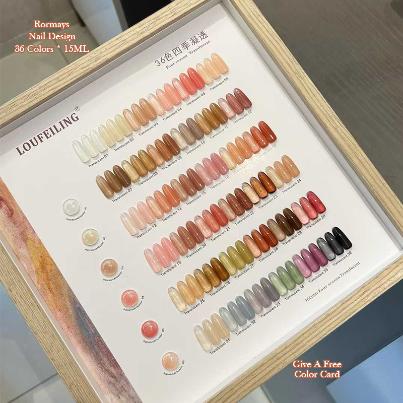 36 Colors Four Season Translucent Gel Nail Polish Set, Jelly Sheer Nude Colorful UV LED Soak Off Gel for Manicure Salon DIY