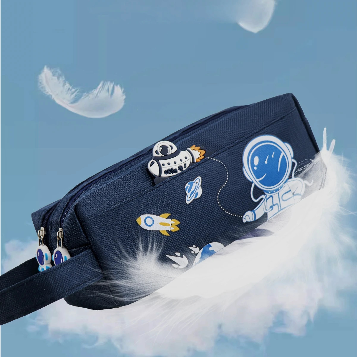Space astronaut portable pencil case cute cartoon kids stationery bag large capacity storage bag school studen canvas pencil bag 260304