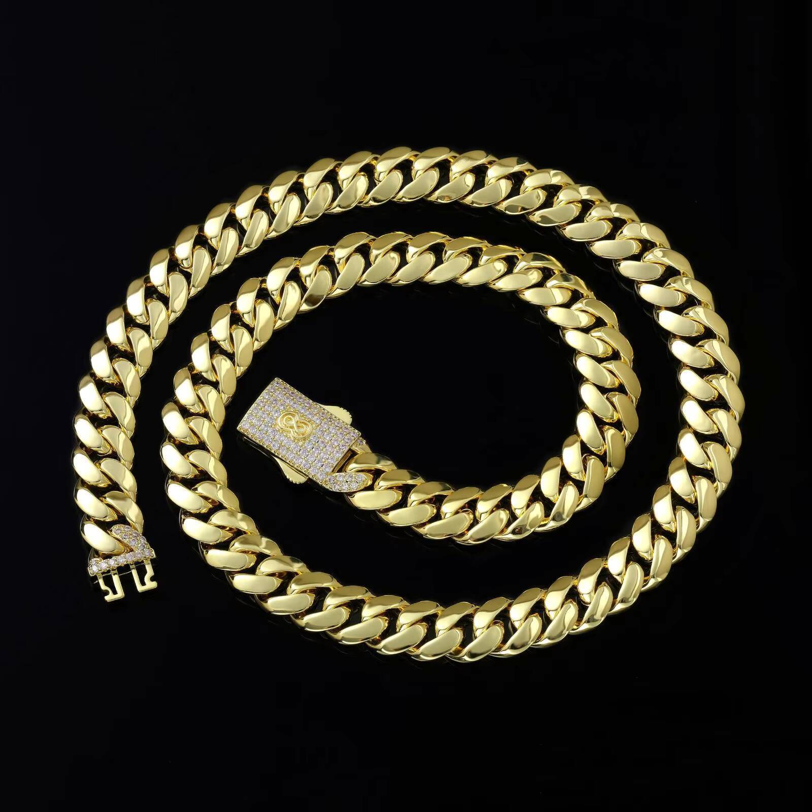 Gold Tone Cuban Link Chain Bracelet with Pave Clasp Iced Out Hip Hop Style Jewelry in 6mm 8mm 10mm Width Options