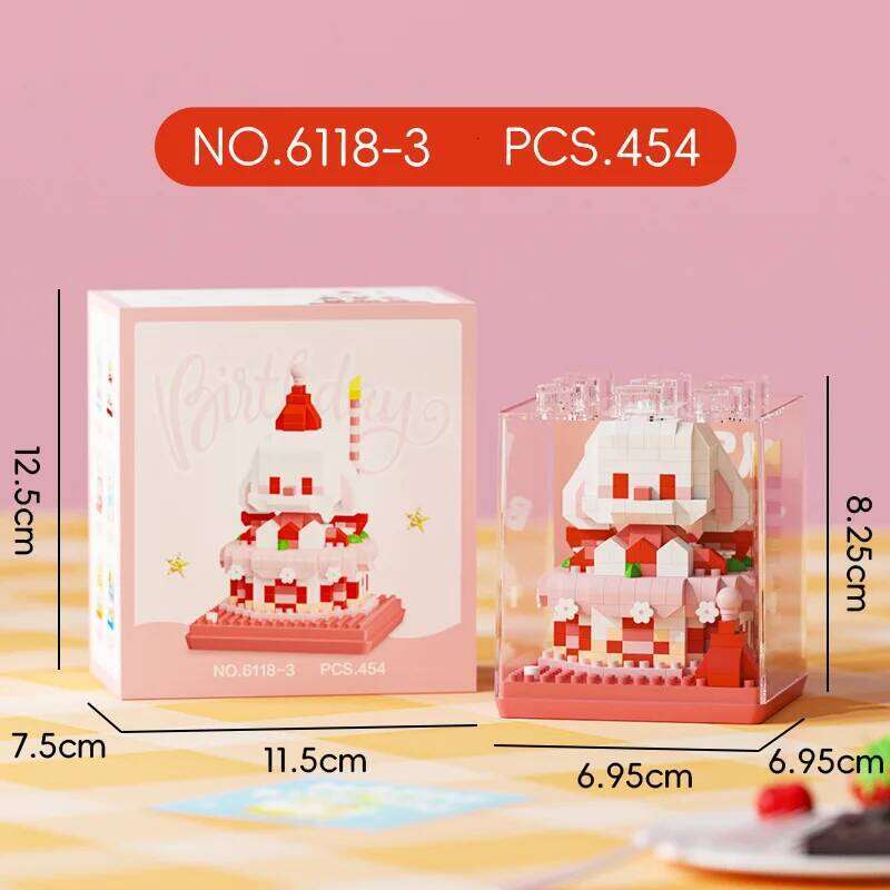 Fun particles assembled building blocks toys cute strawberry cake small ornaments birthday surprise gift Z260306