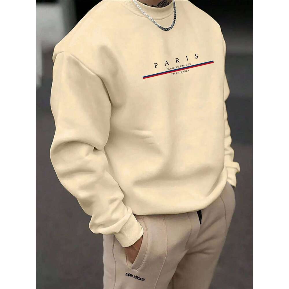 Paris print SWEATS Hoodies Loose Fit Print Casual Round Neck Top Men's autumn and winter warm round neck hoodie 26H0306