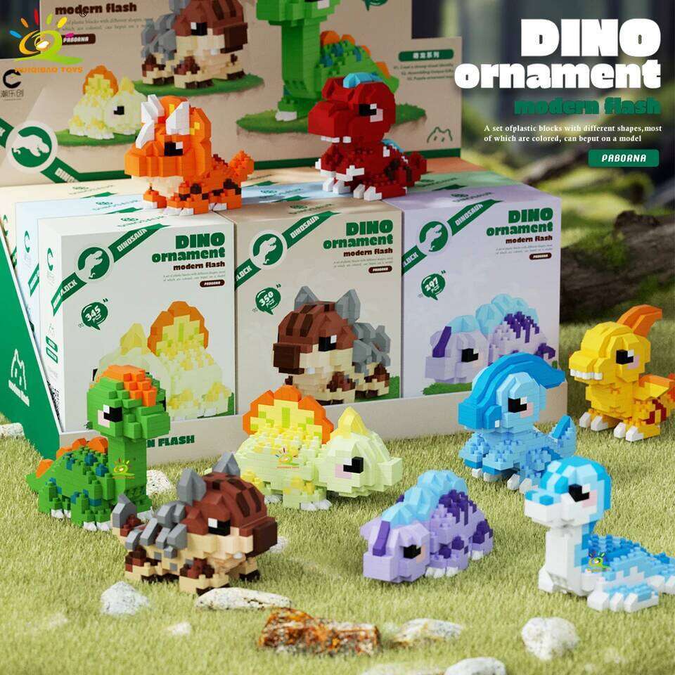 HUIQIBAO MOC Colorful Dinosaur model Micro Building Block Triceratops Tyrannosaurus Diamond Brick Toy for Children Desk Decor. Z260306
