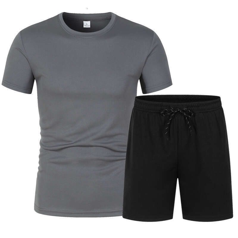 Summer Trendy Cross-Border Ready-to-Ship Casual Short-Sleeve Round-Neck T-Shirt + Mesh Shorts Sports Set