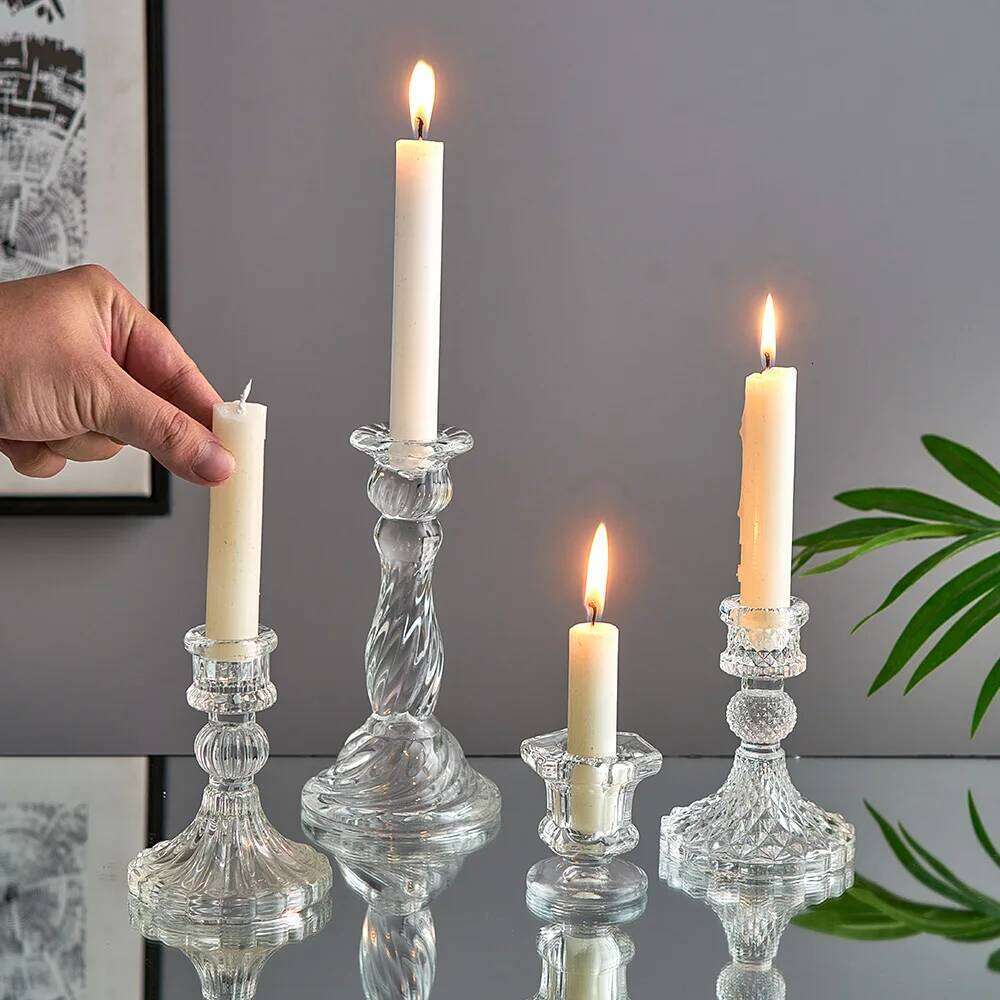 Novelty Glass Candles Holder Nordic Decor Candlestick Romantic Candle Stand Desk Accessories Wedding Centerpieces Ornament Gifts XJ260305