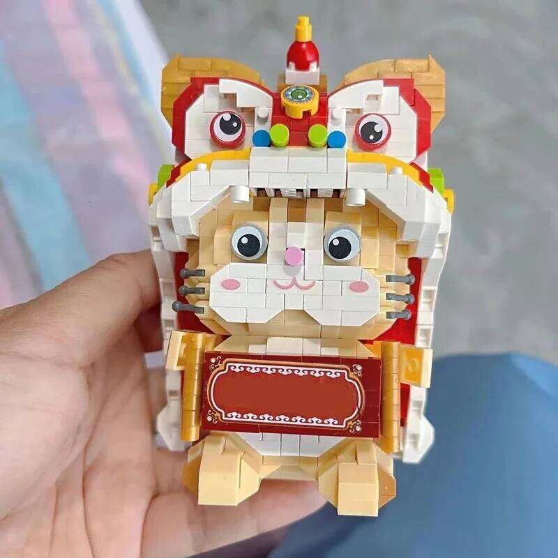 Mini Building Blocks New Year's Beast Lion Cat Animal Model Assembly Ornaments Toys Gifts for Adults and Children Z260306