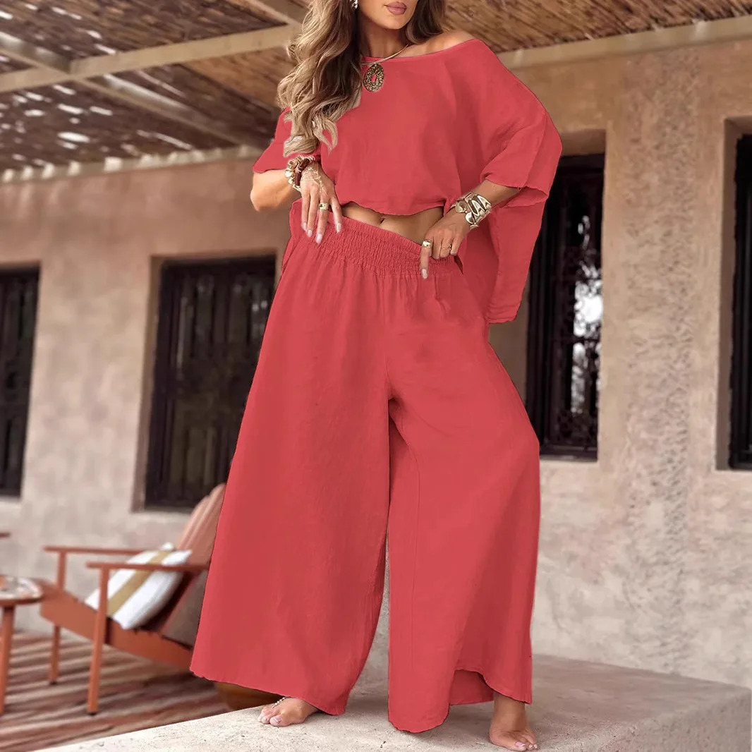 Spring Cotton Linen Women Suit Black Oversize Loose Top Wide-leg Pants Set Female Summer Trendy Casual Elegant Suits Ladies 260305