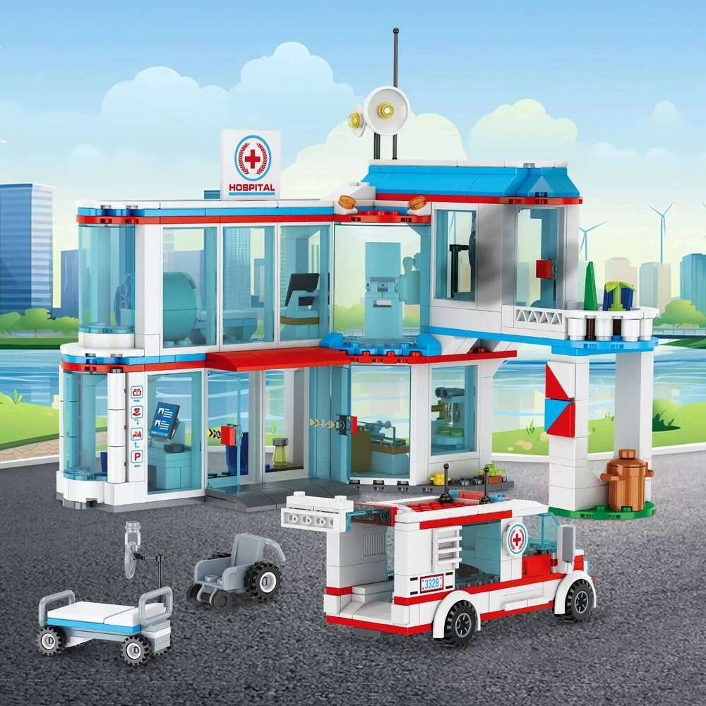 3 in1 Hospital STEM Building Blocks City Sets Airport Passenger Airplane Police Station Car Bricks Toy for Kids Gift Z260306