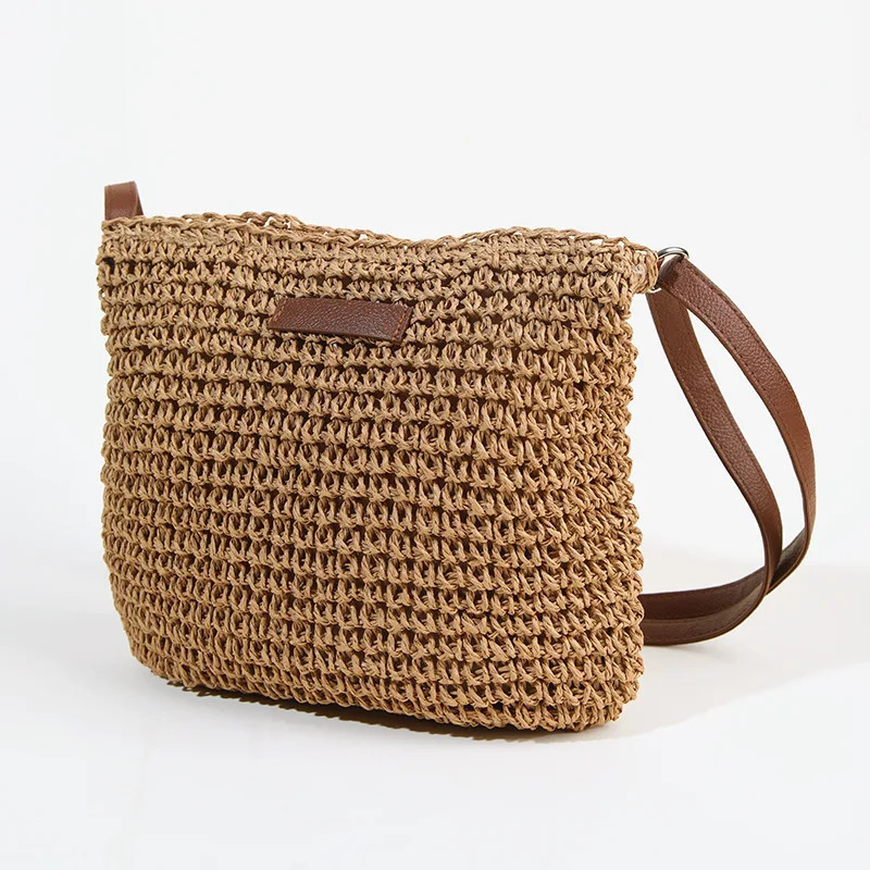 Straw woven bag single shoulder womens fashionable weaving ins style seaside beach crossbody bag for women 260303