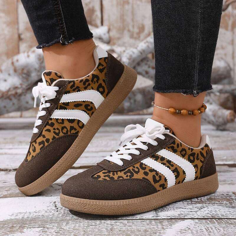 Spring 2025 new women's fashionable leopard print casual anti slip and comfortable sports shoes