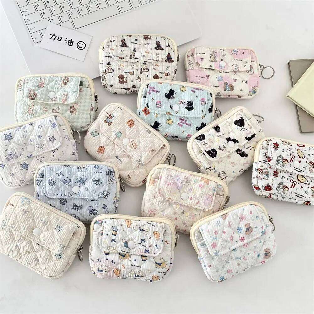 Cartoon Printing Mini Canvas Coin Purse Multifuctional Korean Style Cute Wallet Card Holder Jewelry Packing Bag C260304