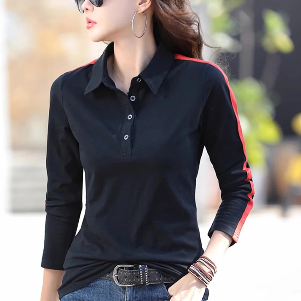 European Station Long sleeved Tshirt Womens Summer Fashion Light Pure Cotton Polo Neck Casual Large Size Loose Top 260228