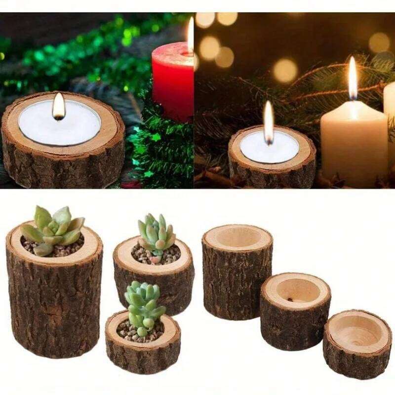 Wooden Candle Holder with Multiple Sizes Rustic Tealight and Votive Design for Home Decor Natural Log Style Excluding Candles XJ260305