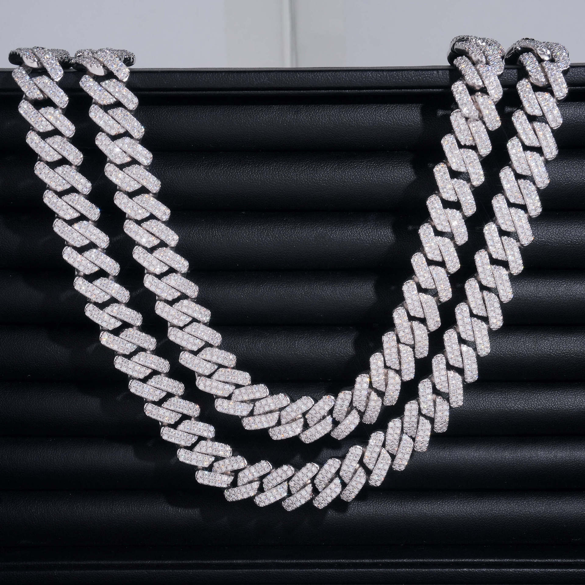 New 925 Silver Moissanite Cuban Chain 14MM Double Row Full Diamond Hip Hop Jewelry HIPHOP Necklace
