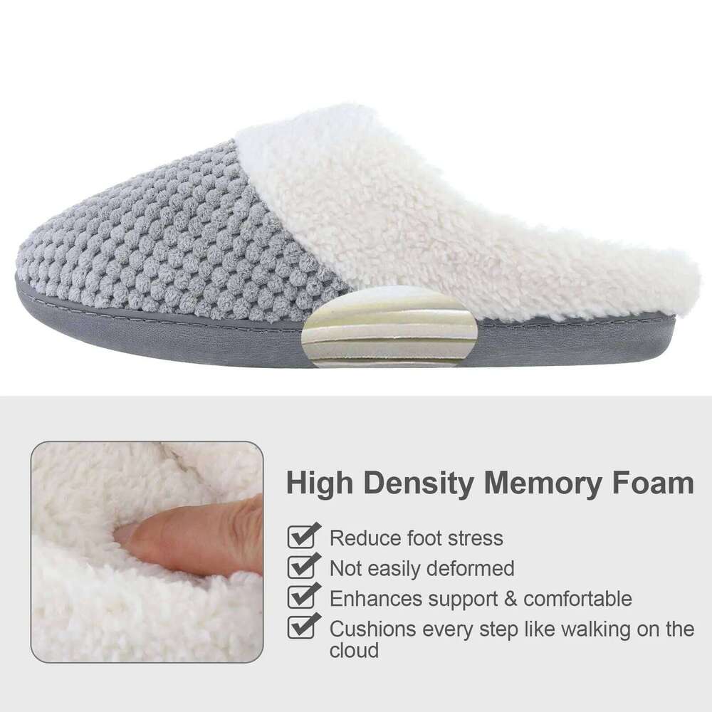 Litfun Winter Fluffy Women's House Plush Lined Cozy Unisex Home Slides Non-slip Warm Memory Foam Indoor Cotton Slippers