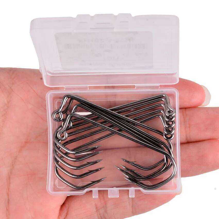 10pcs/box Fishhooks 90 Aberdeen Crank Hooks 1-6/0# High Carbon Steel Black Nickle Pesca Jigs Hook Fishing Tackle Box S260305