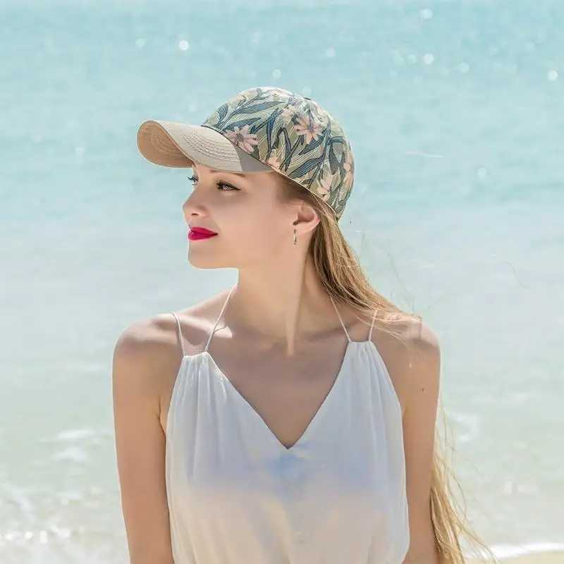 R1WE Women Men Summer Bohemian Cotton Baseball Cap Colorful Leaves Floral Print Sunscreen Adjustable Trucker Hat S260306