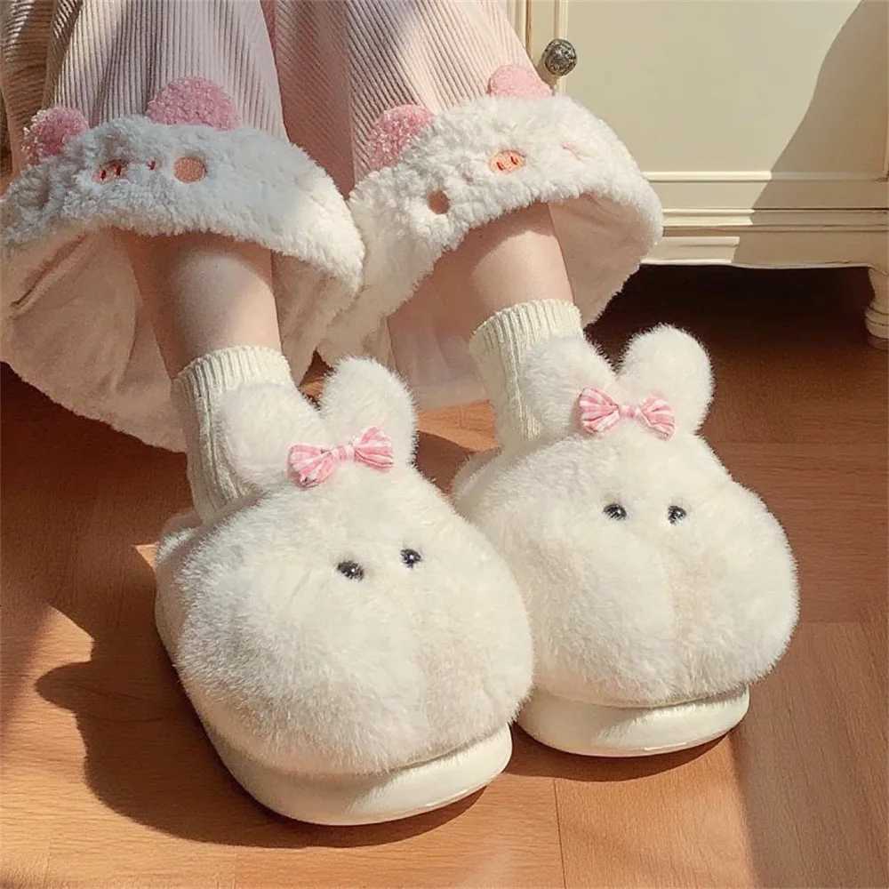 Women Indoor Cotton Slippers Cute Cartoon Rabbit Winter House Shoes Woman Home Floor Fluffy Slides Warm Plush Anti-slip Footwear S260305
