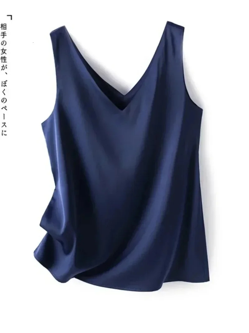 Woman T-shirts Elegant SILK Satin Blouse Sleeveless Female Summer Casual Loose Tanks and Camis Solid Green Tops for Women 260306