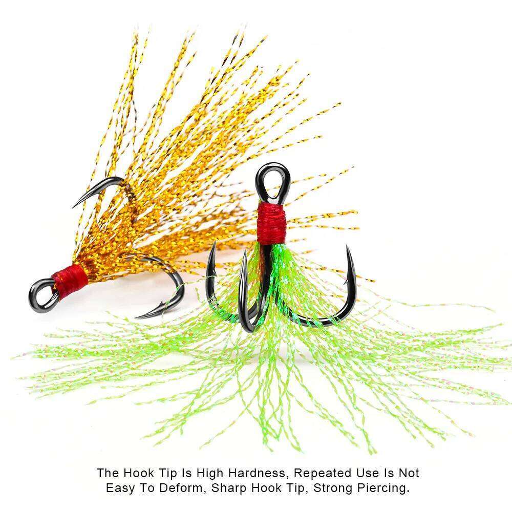5Pcs 10Pcs Treble Hooks 4X Strength With Feather Tackle Fishing Hook Stronger Carbon Steel Barbed Fishhooks Pesca S260305
