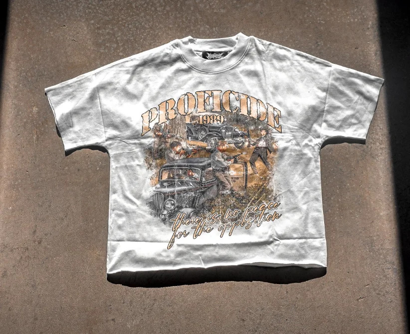 Streetwear Oversized T Shirt Men Women Harajuku Retro Letter Graphic Print T Shirt Gothic Cotton White Short Sleeves Y2K Clothes 260303