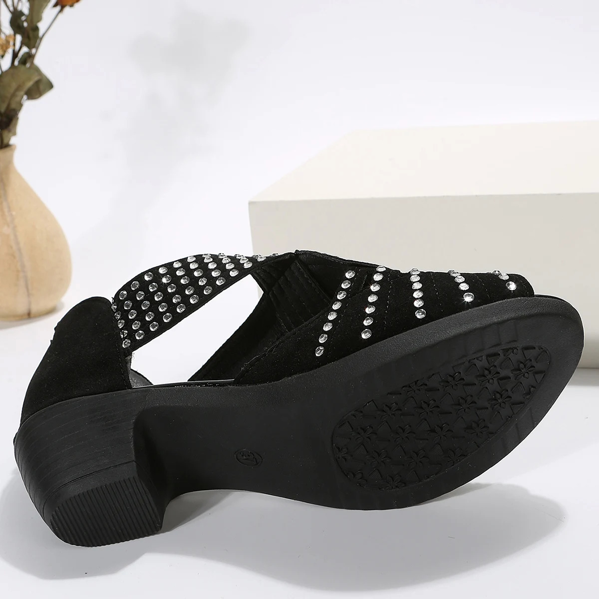 fashion comfortable dance sandals womens rhinestone zipper crystal indoor shoes womens open-toe shoes 260305