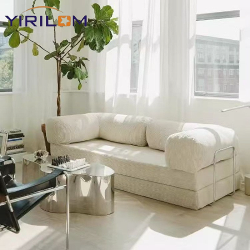 Modern Style Fabric Double Sofa Bed Compression Sectional Sofa Foldable Design for Home Living Room