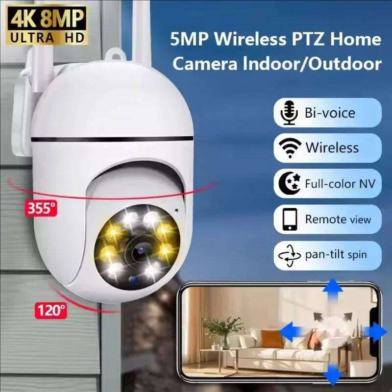 8MP Wireless Security Survillance PTZ Camera Wifi IP Outdoor 4X Zoom Cameras AI Human Tracking Two-way Audio HD Night Color Cam 26W0306