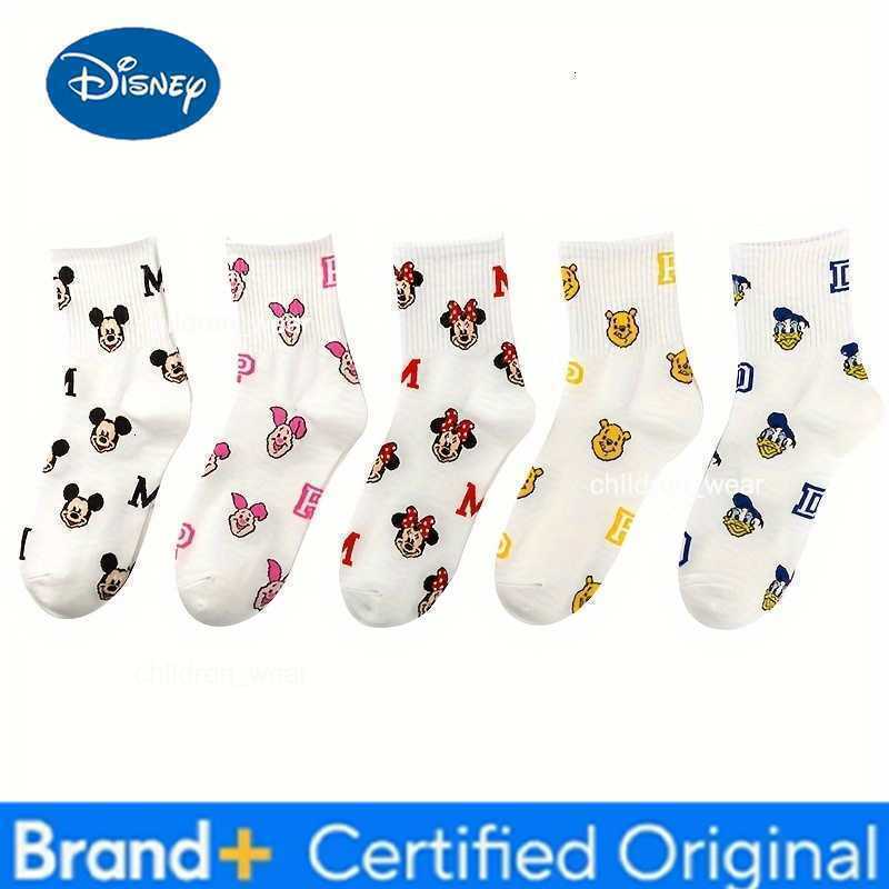 Disney 5 pairs Classic Characters Socks Collection - Mickey Mouse Minnie Pooh Piglet Eeyore Prints - Soft Ankle Socks H260306