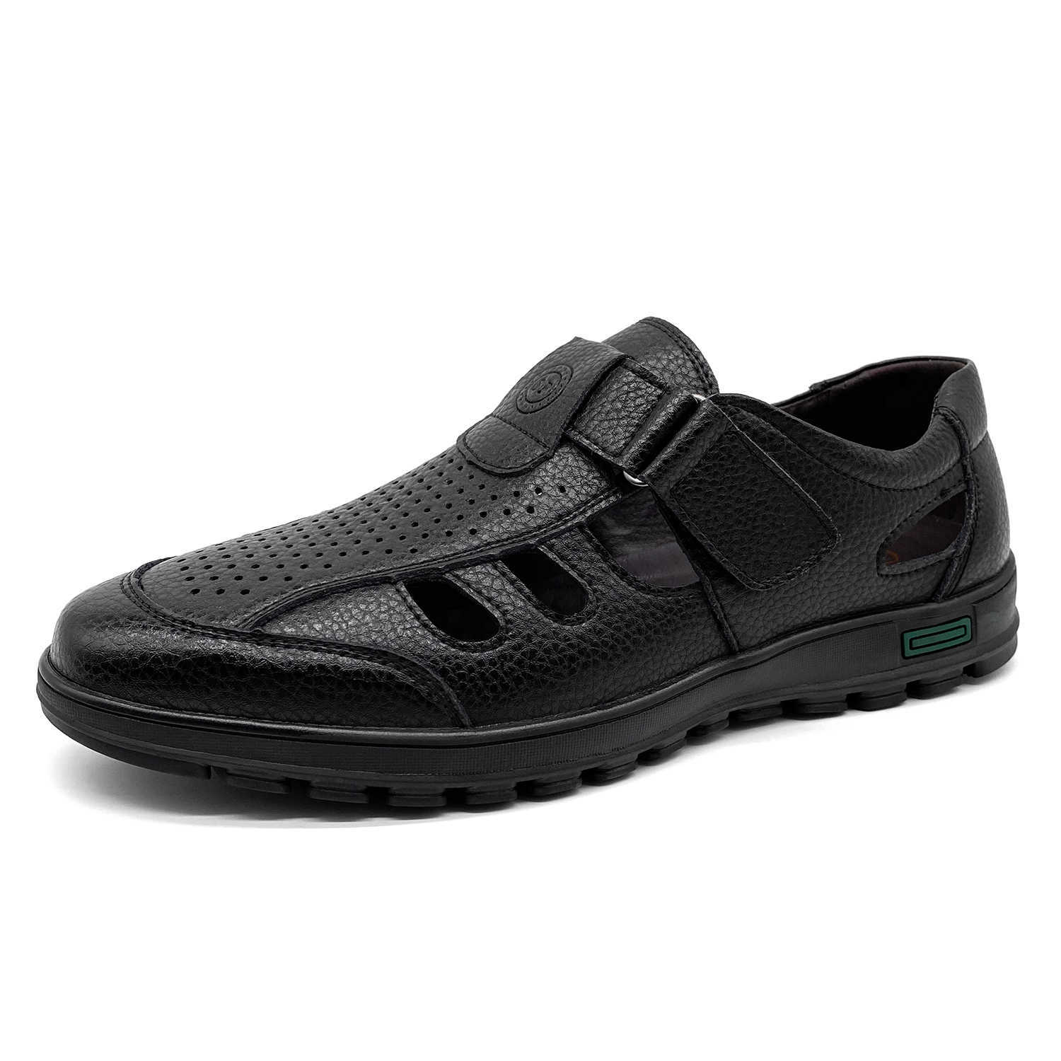 Men's Breathable Leather Open-toe Sandals With Adjustable Non-slip Rubber Soles Comfortable Casual Summer Walking Shoes Closed-toe Strap Sandals