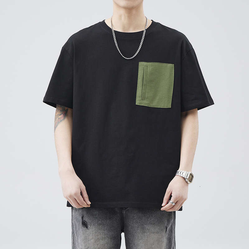 Short Sleeve T-Shirt 2025 Summer New Style Men's Round Neck Pocket Shirt, Unique Youth Versatile Fashion Casual Top