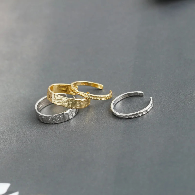 WANTME 925 Sterling Silver Unique Irregular Minimalist Open Ring Women Men European Hammered Hip Hop Couples Jewelry Accessories 260304