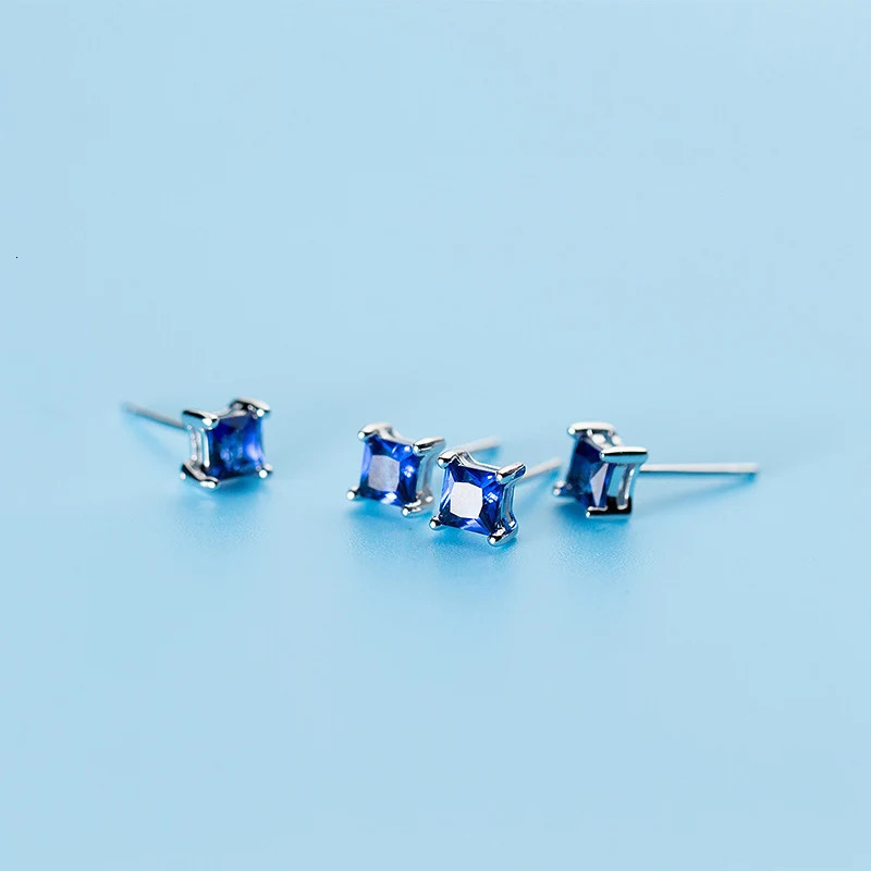 Modian Exquisite Blue Flower Plant Square Zircon Jewelry For Women Real 925 Sterling Silver Fashion Female Stud Earrings 260303