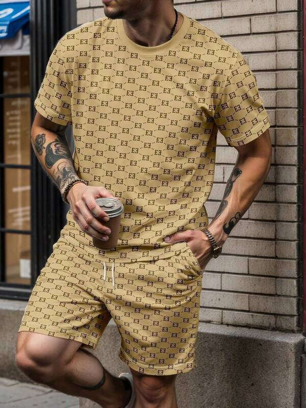 2025 Summer New Men's Casual Fashion Sports Trend Round Neck Lightweight Comfortable Short Sleeve Long Pants Set