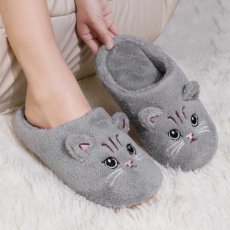 Winter Cute Cat Plush Slippers Women Indoor Comfortable Quiet Soft Sole Floor Slides Couples Winter Warm Fuzzy House Sandals S260305