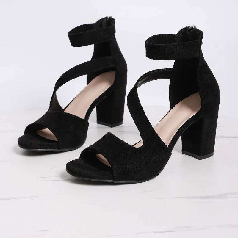 Summer 2025 Women's Roman Style High Heel Fashion Casual Solid Color Sandals