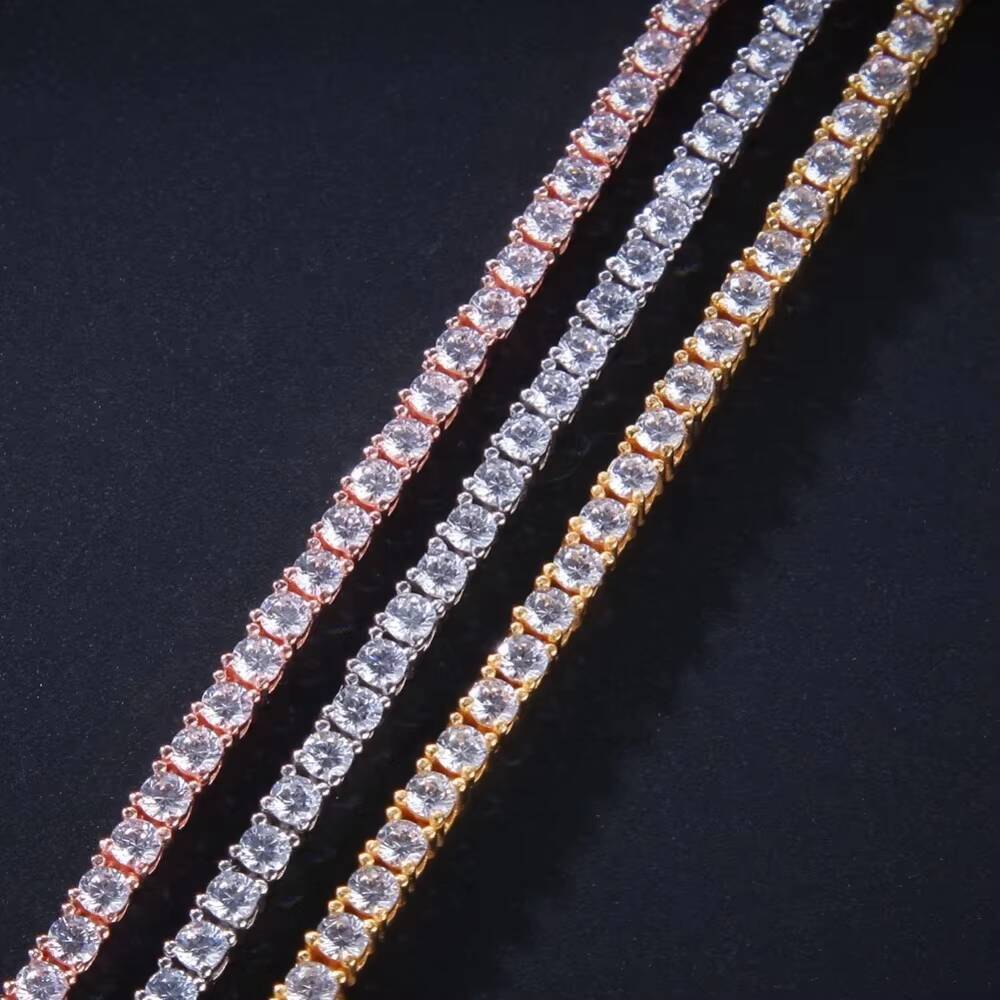3mm 4mm Wholesale Custom Tennis Chains 925 Sterling Silver Link Chain Hip Hop Jewelry Necklaces Iced Out Moissanite Diamond Tennis Chain