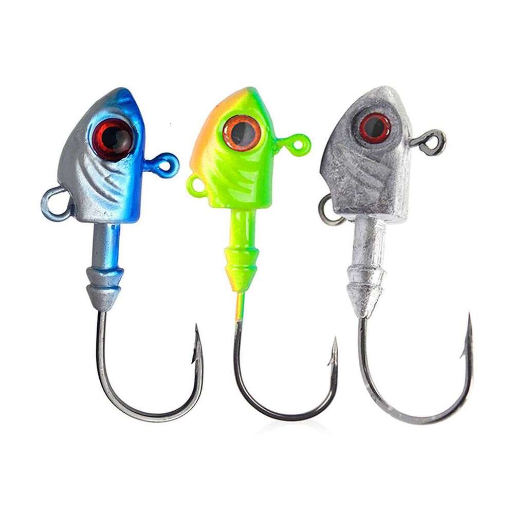 Winter Jig Head Fishing Hooks 3.5g 5g 7g 10g 14g 20g 28g 3PCS Worm Bass Fish Tackle For Soft Lure Barbed Hook 3D Eyes Y260305