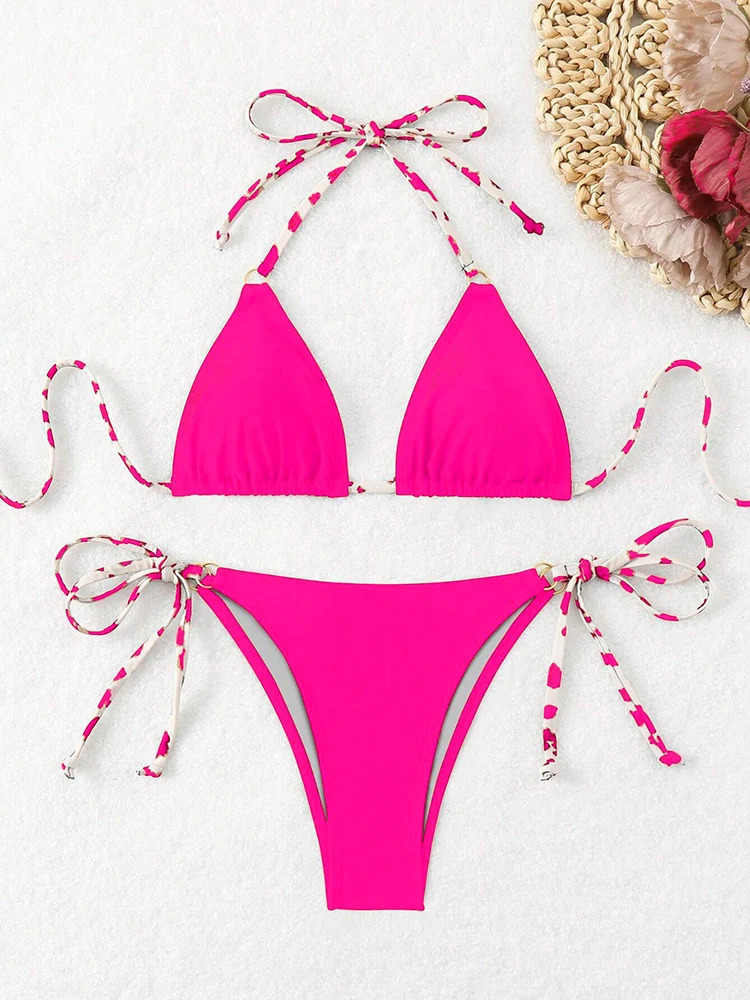 Sexy Bikini Women Swimsuit Halter Tie Back Micro Thong Set Lace Up Female Swimwear for Woman Beach Wear Bathing Suit 260302